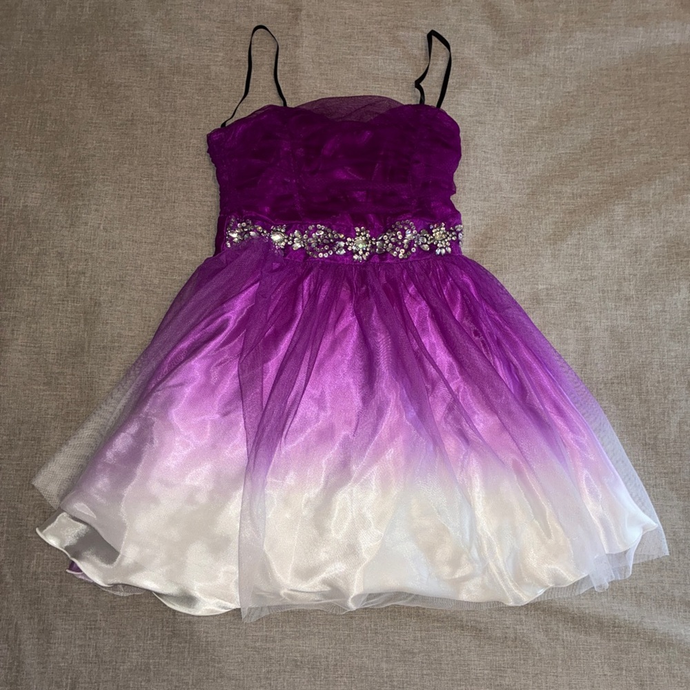 Purple Ombre Beaded Waist Party Dress